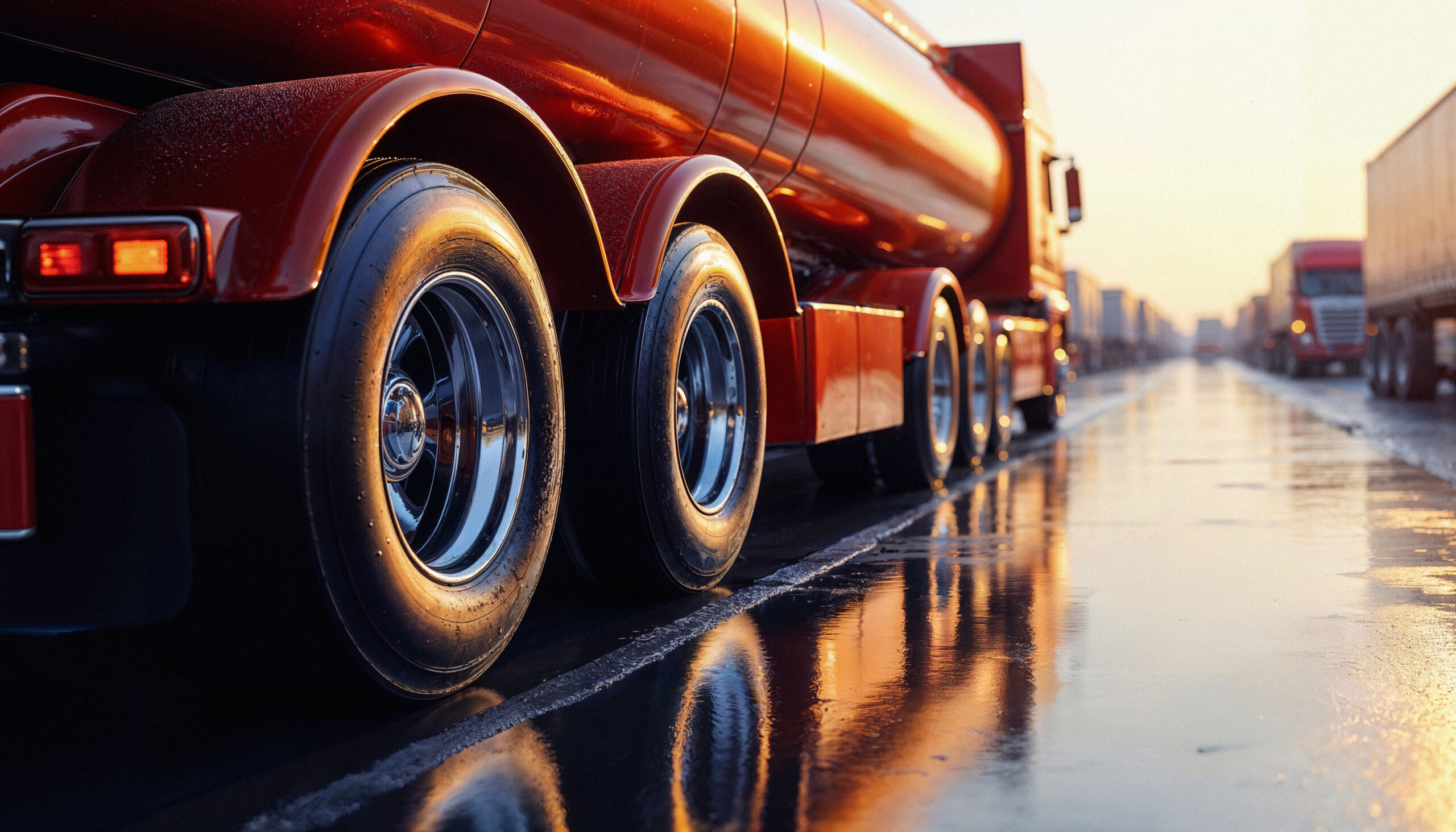un-camion-citerne-rouge-sur-une-route-mouillee-au-coucher-du-soleil(1)