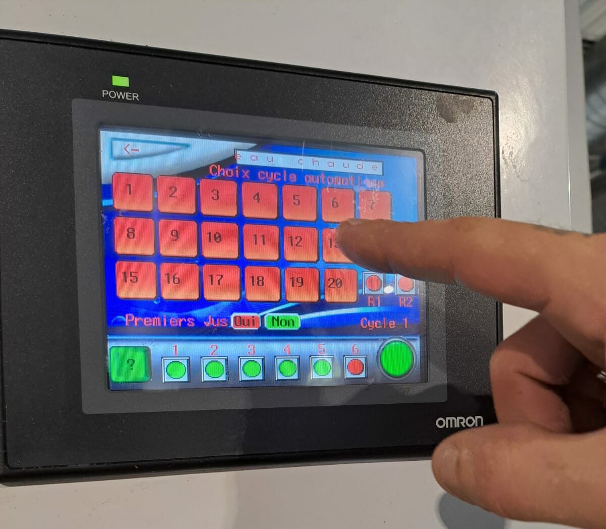 Choix cycle de lavage sur piste